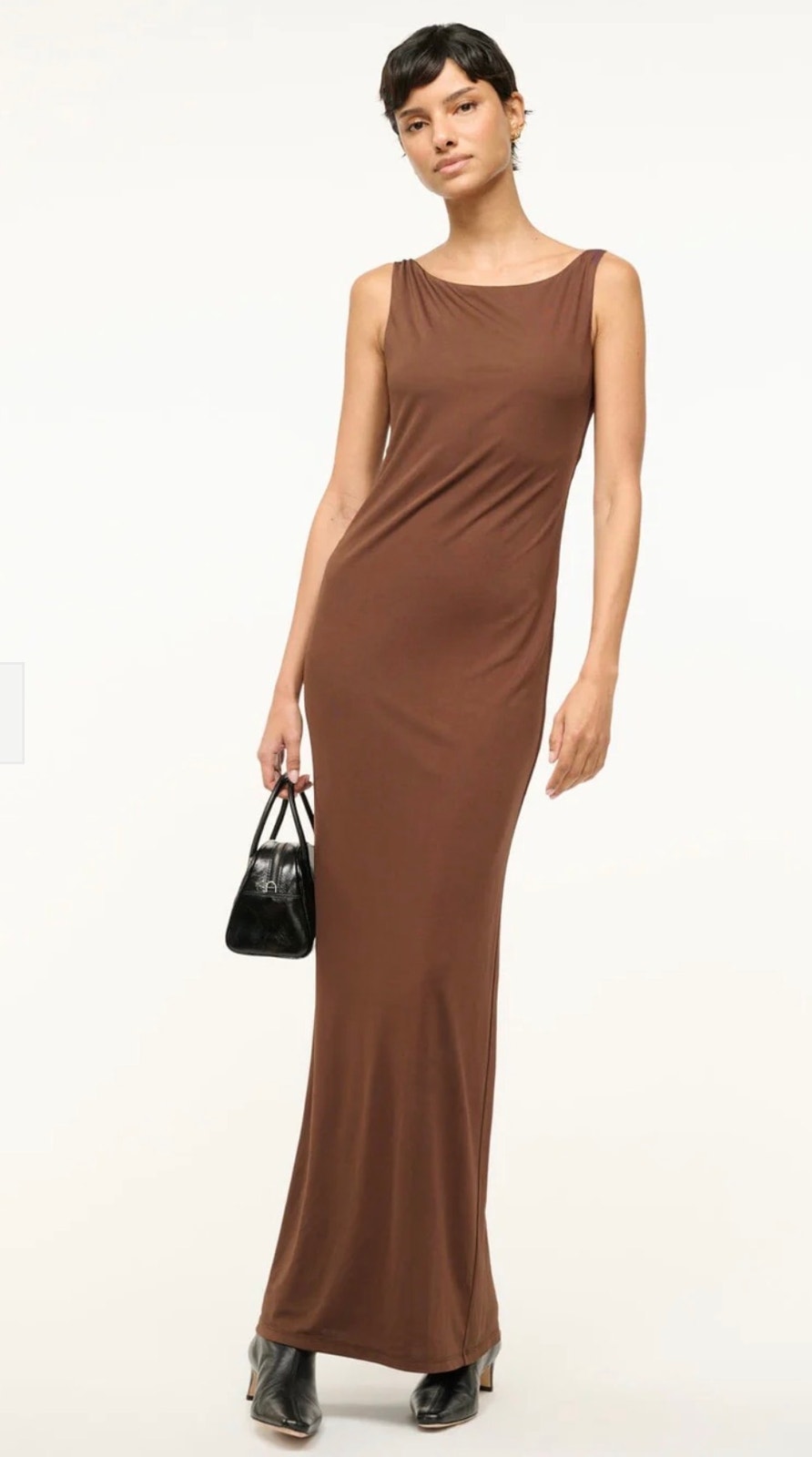 Staud Bua Jersey Maxi Dress Dark Oak Brown Cowl Back S